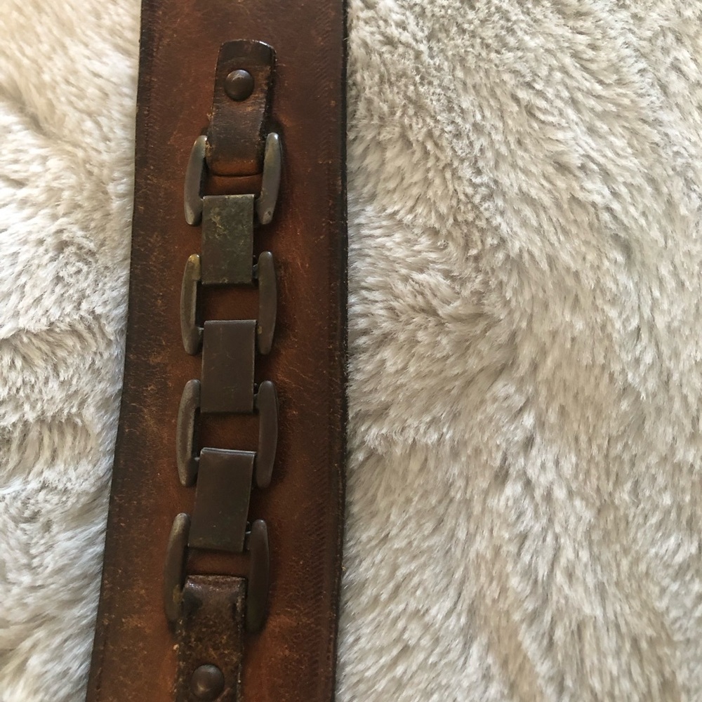 Men's Brown Leather Belt with Metal Link Accent